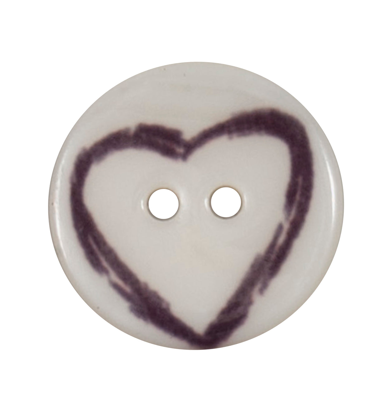 White 2-hole button with dark heart outline print