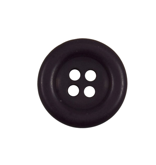 Round dark brown 4-hole button with raised rim, 17mm