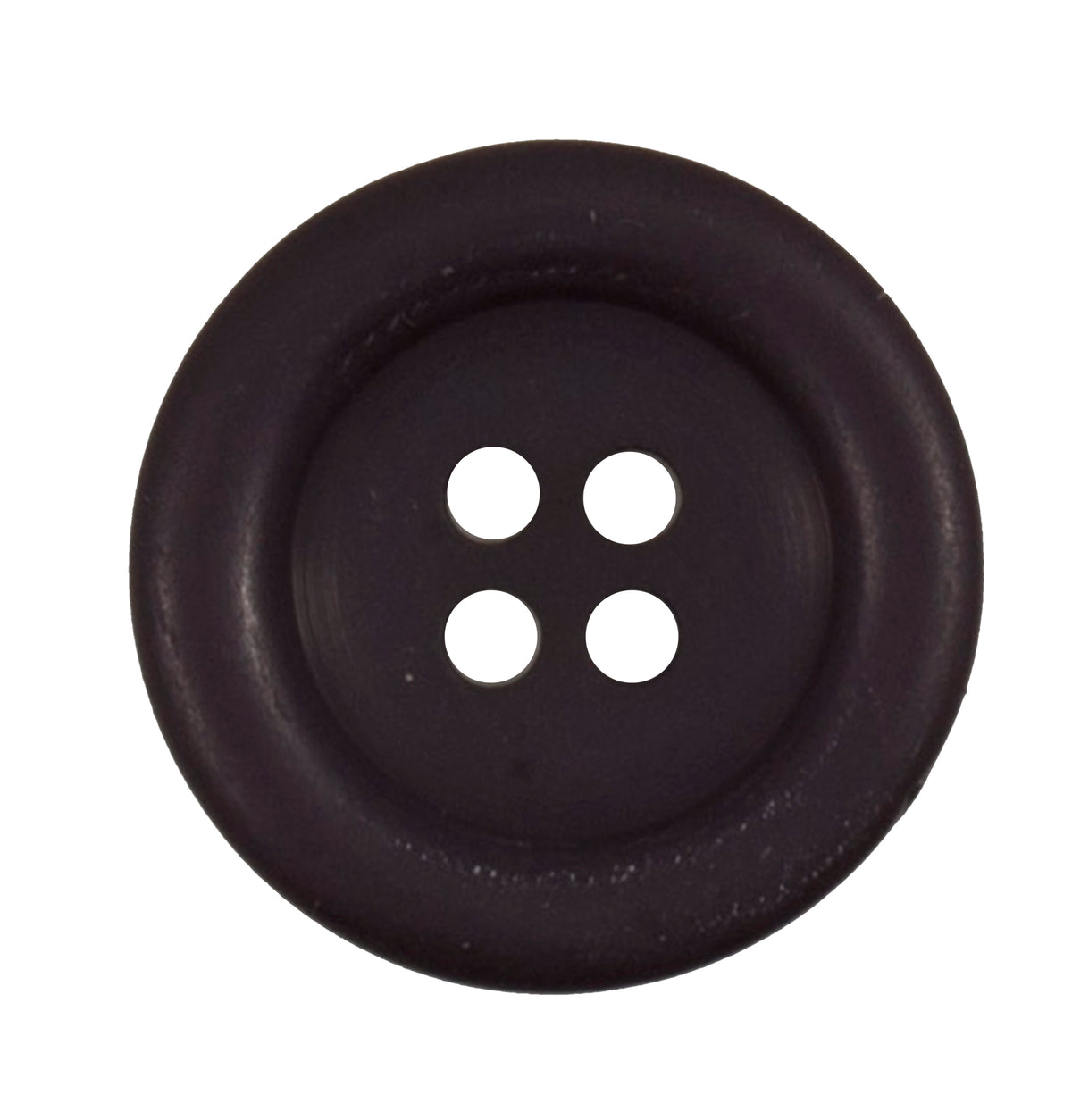 Round dark brown 4-hole button with raised rim, 22mm