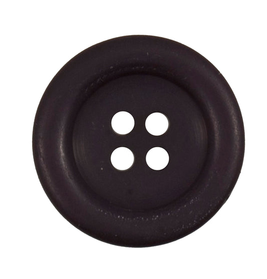 Round dark brown 4-hole button with raised rim, 22mm