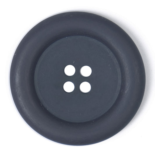 Large round slate grey 4-hole button with wide rim, 34mm