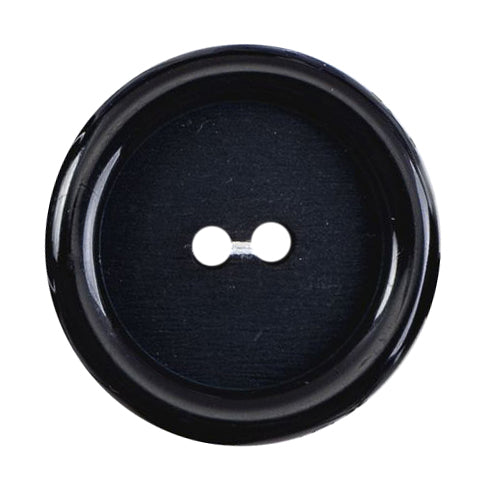 Round navy 2-hole button with glossy rim, 27mm