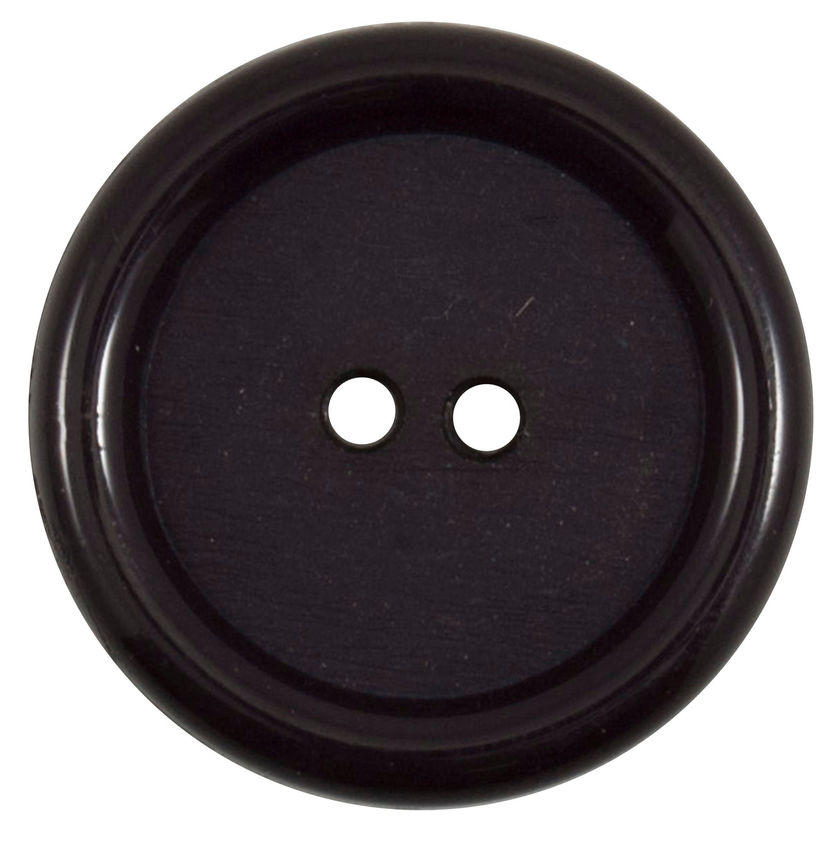 Large round black 2-hole button with raised rim, 30mm