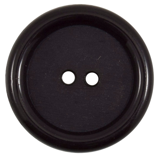 Large round black 2-hole button with raised rim, 30mm