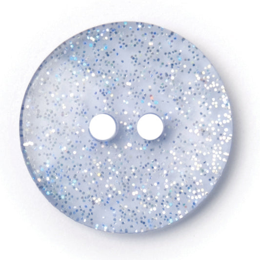 Round pale blue glitter 2-hole button, 17mm
