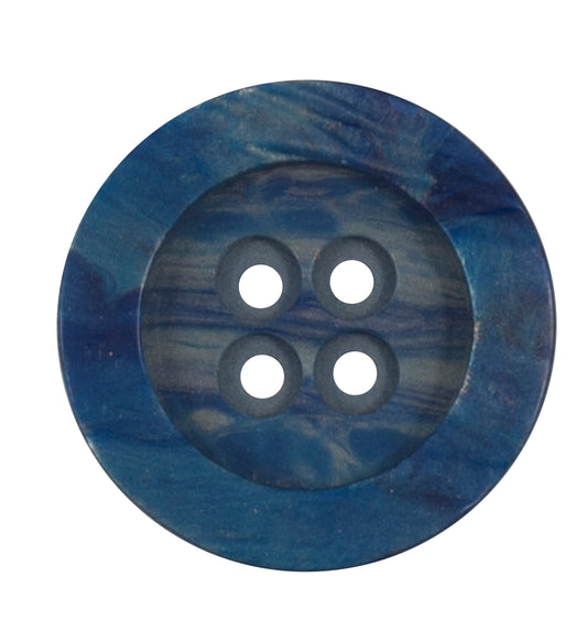Round blue marbled 4-hole button with raised rim, 22mm
