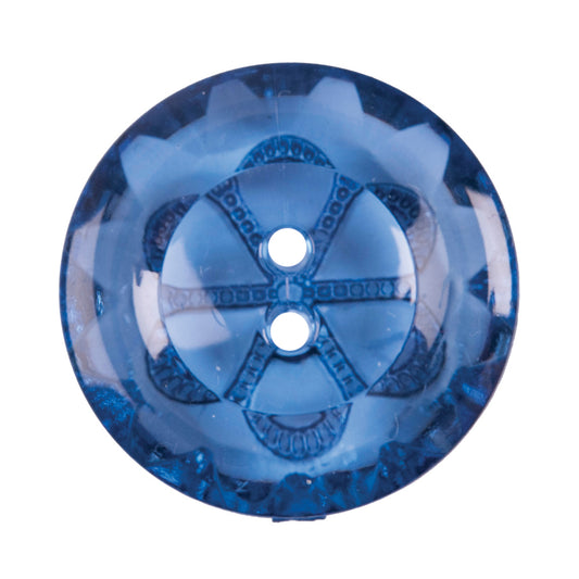 Round translucent blue faceted 2-hole button, 27mm