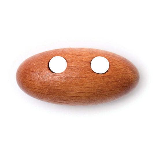 Oval wood-effect 2-hole button in warm brown, 25mm