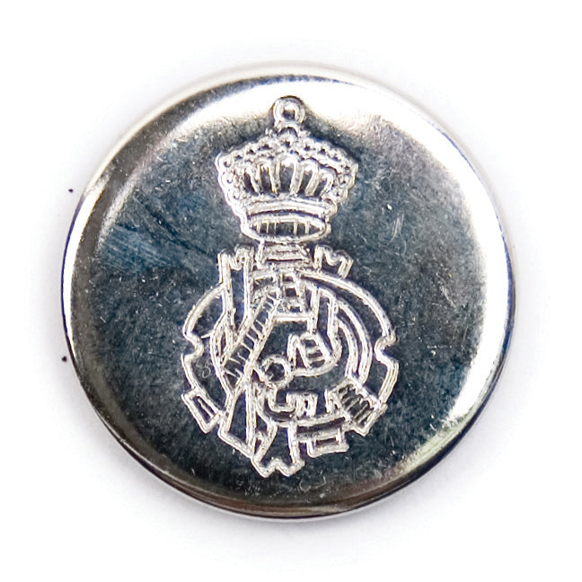 Silver Crest Shank Button - silver-tone metal-look finish with an engraved crown crest, shank fitting