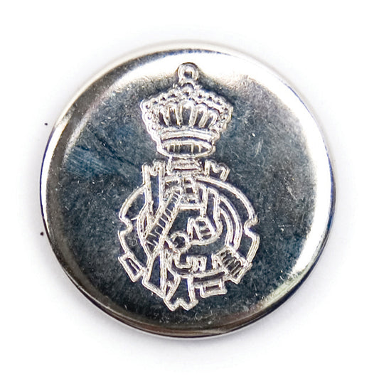 Silver Crest Shank Button - silver-tone metal-look finish with an engraved crown crest, shank fitting