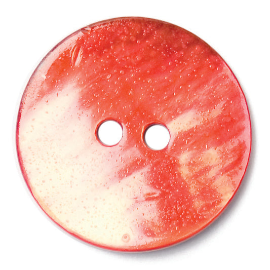 Coral Shell Effect Button - coral red with a shimmering shell-effect finish, 2-hole