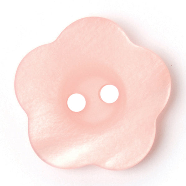 Pale Pink Flower Button - pale pink five-petal flower with a pearlised sheen, 2-hole