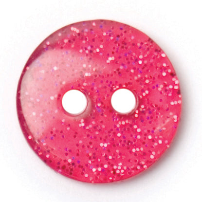 Pink Glitter Button - bright pink with sparkly glitter, 2-hole