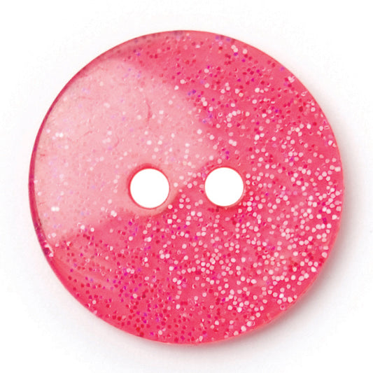 Pink Glitter Button - pink with sparkly glitter, 2-hole