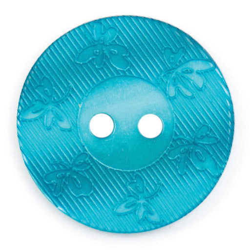 Turquoise Butterfly Button - turquoise with an embossed butterfly and ribbed pattern, 2-hole