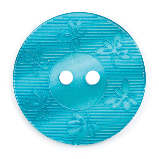 Turquoise Butterfly Button - turquoise with an embossed butterfly and ribbed pattern, 2-hole
