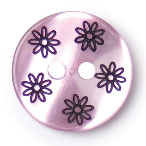 Lilac Daisy Print Button - pale lilac with a purple daisy print, 2-hole