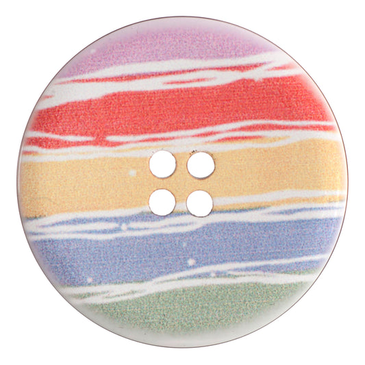 Pastel Stripe Button - printed pastel stripes in lilac, red, yellow, blue and green, 4-hole