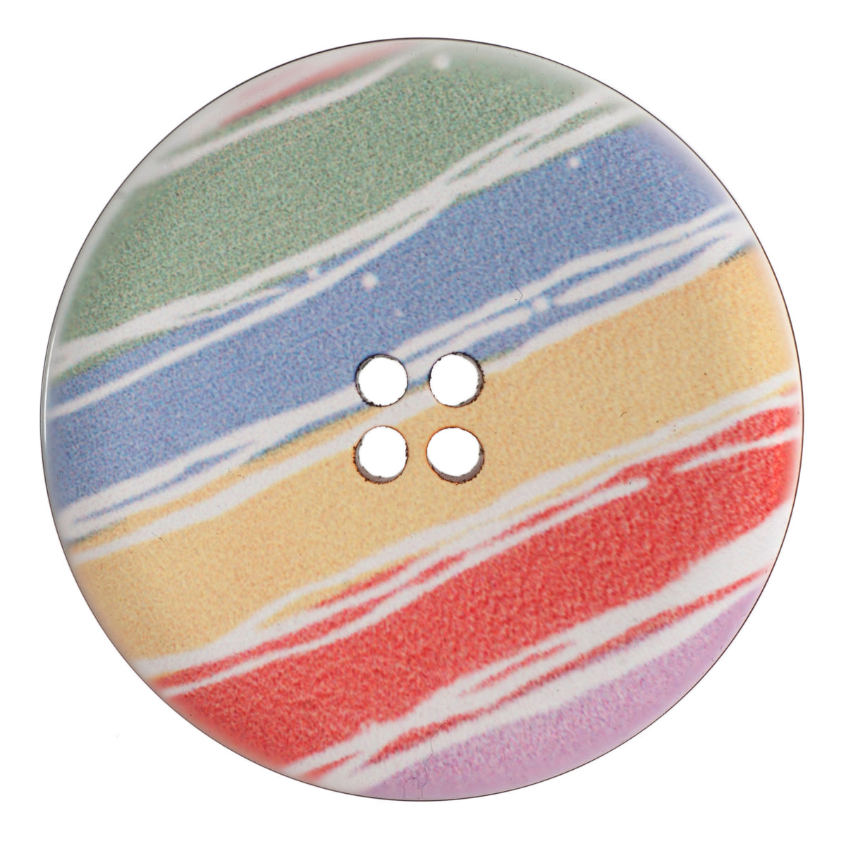 Pastel Stripe Button - printed stripes in green, blue, yellow, red and lilac, 4-hole