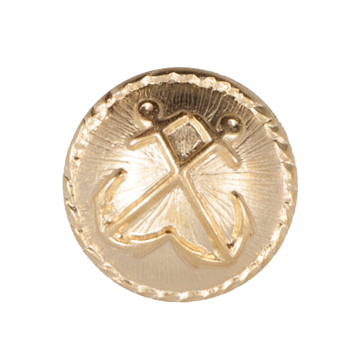 Gold Crossed Anchor Button - pale gold-tone with crossed anchors and a decorative edge, shank fitting