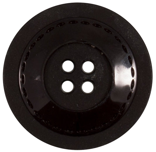 Large black 4-hole button with a stitched-effect border