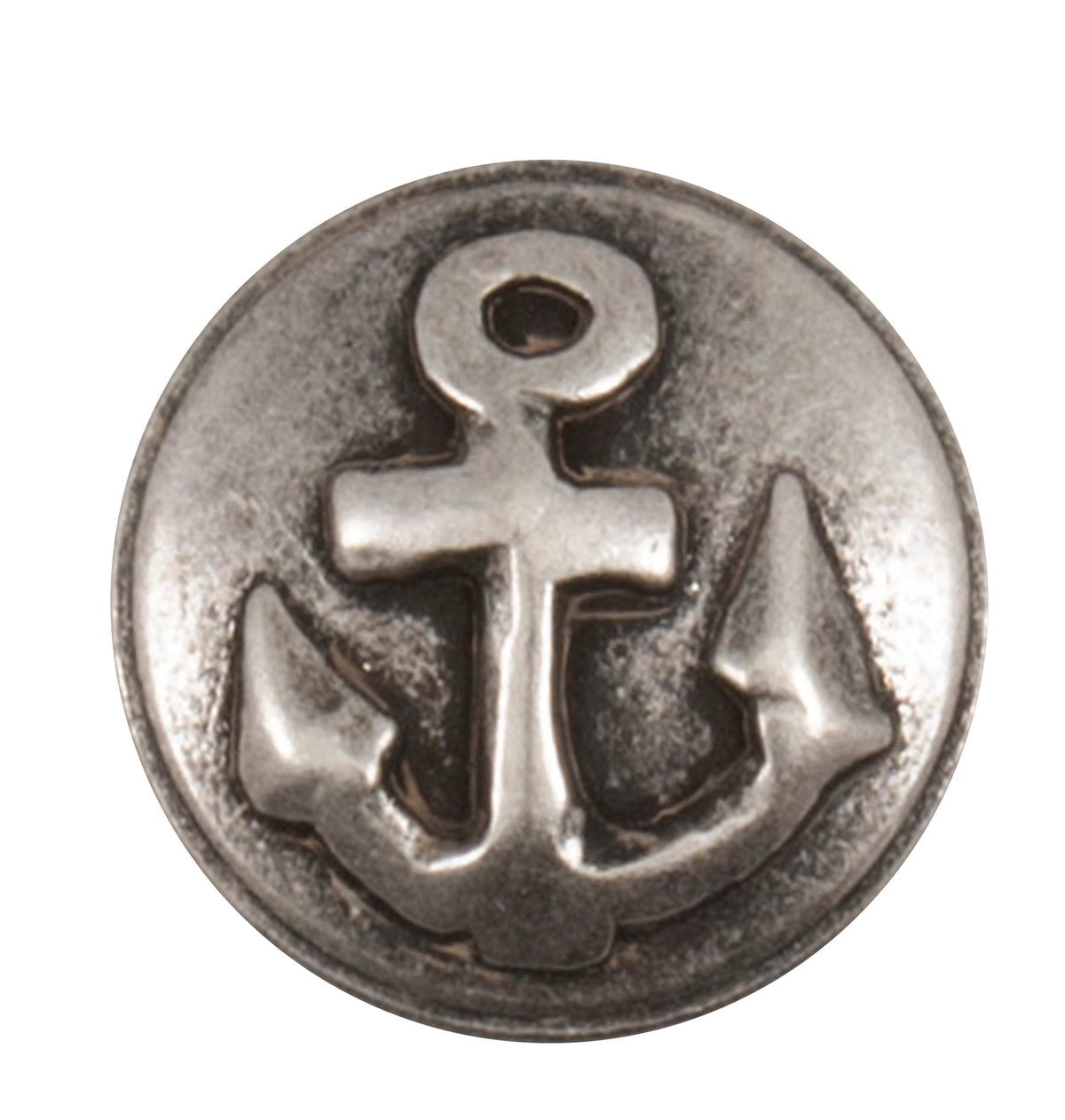Antique silver-effect buttons with a raised anchor design