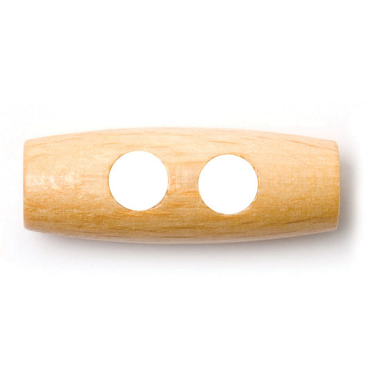 Light natural wood-look toggle buttons with two holes