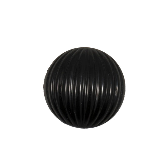 Glossy black domed buttons with a ribbed finish