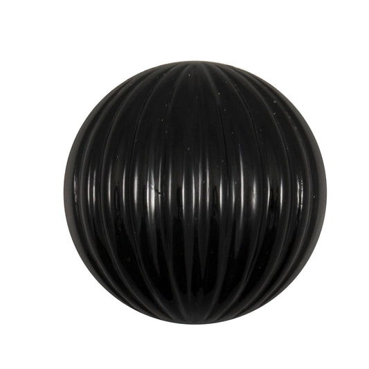 Glossy black domed button with a ribbed finish