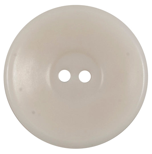 Large cream button with a raised rim and two holes
