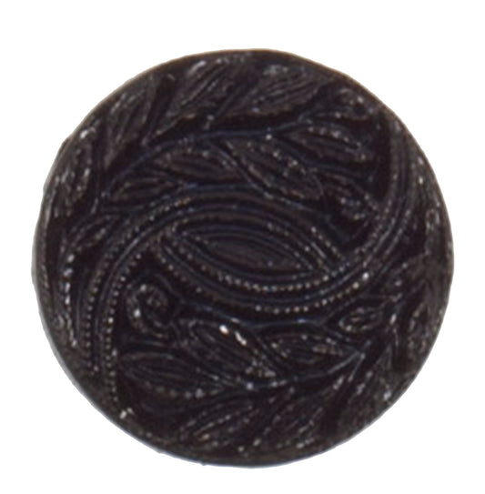 Black button with embossed leaf pattern