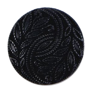 Black button with embossed leaf pattern