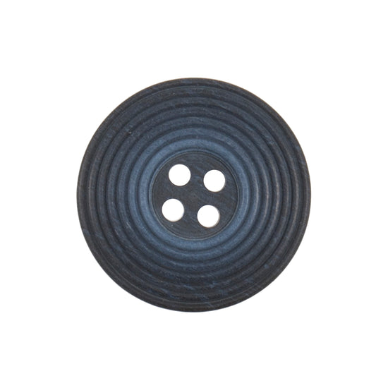 Grey button with a ridged rim and four holes