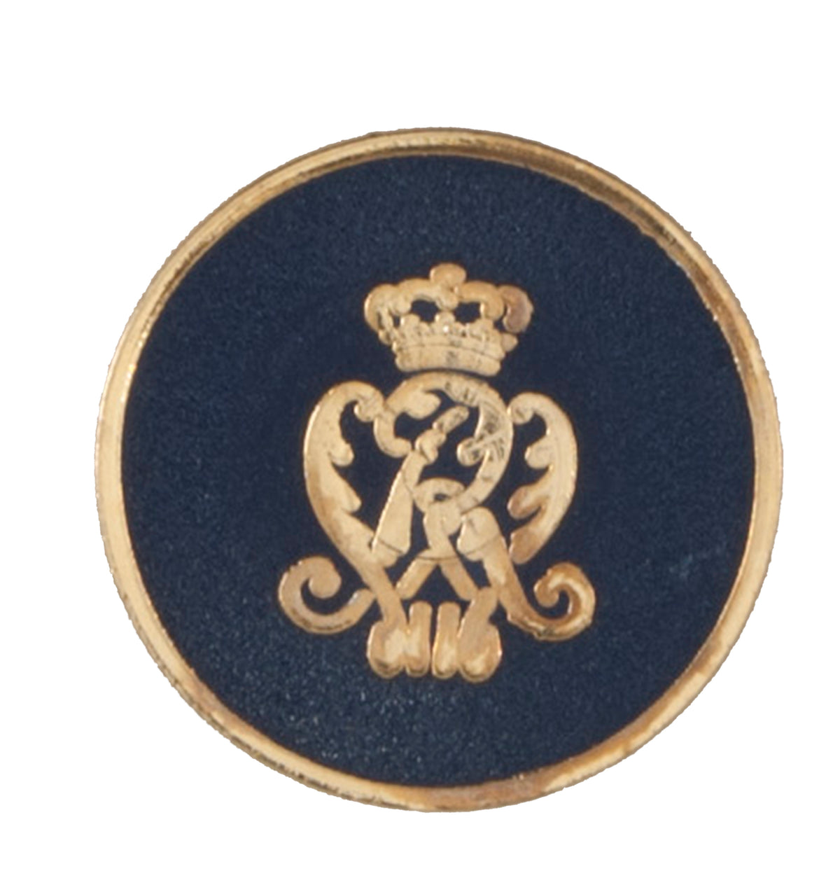 Navy button with gold crown crest