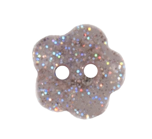 Vogue Star silver glitter flower buttons, 11mm