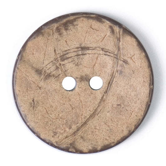 Natural beige coconut-effect round button with two holes, 30mm