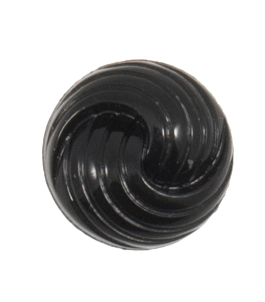 Glossy black domed shank button with a swirl design, 19mm