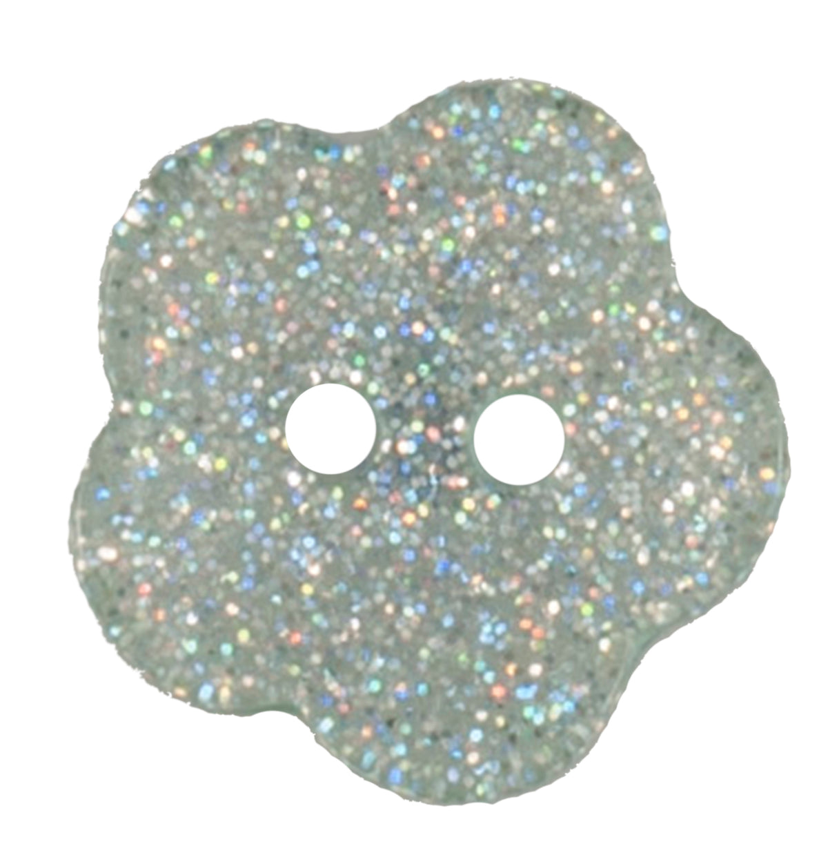 Silver glitter flower-shaped button with two holes, 17mm