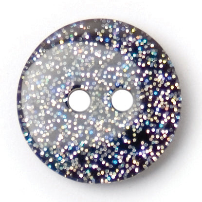 Clear round button filled with silver glitter