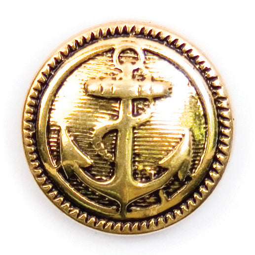 Gold button with raised anchor design