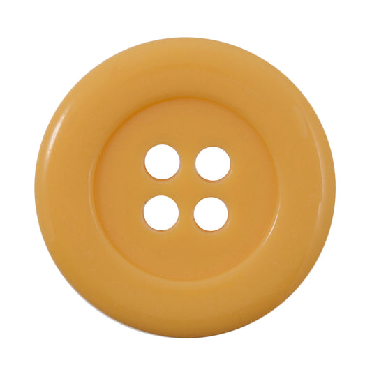 Large round mustard yellow four-hole button with a raised rim