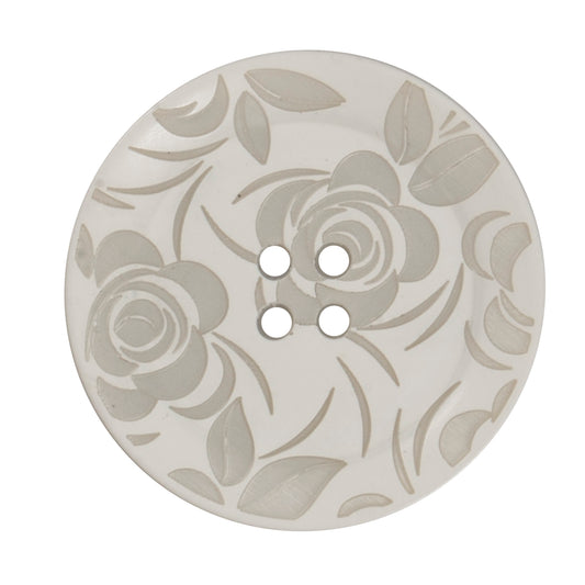 White Engraved Rose 34mm button by Vogue Star