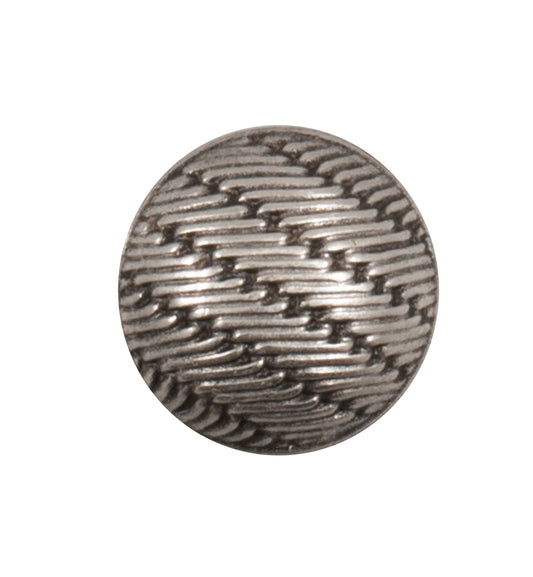 Domed antique silver-tone button with a diagonal rope pattern
