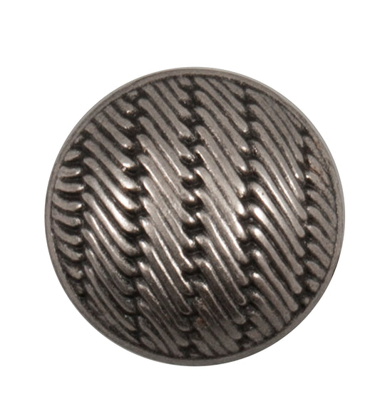 Domed antique silver-tone button with a diagonal rope pattern