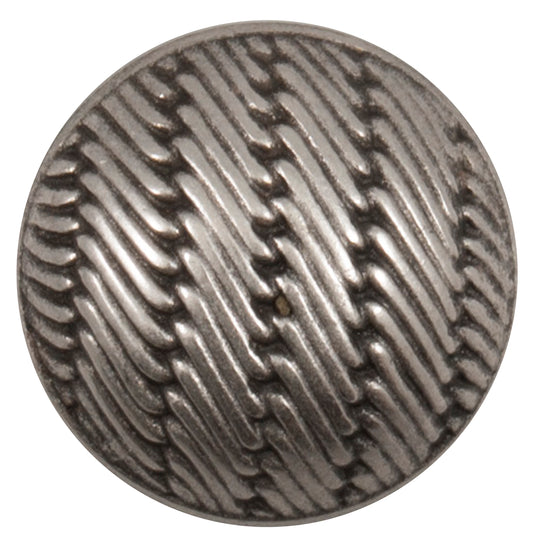 Domed antique silver-tone button with a diagonal rope pattern