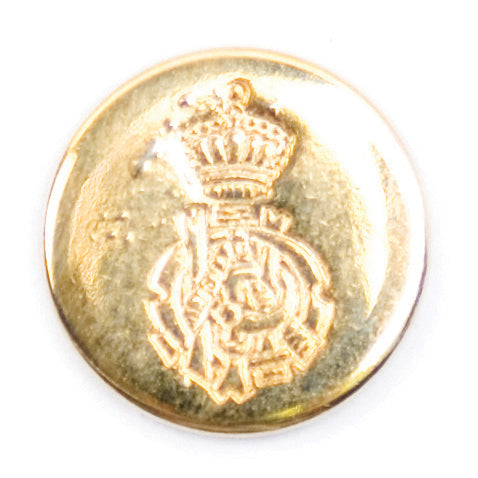 Gold-tone button with a raised crown crest design