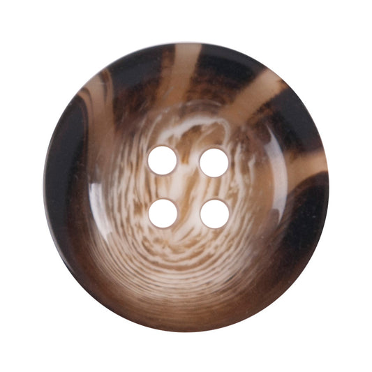 Glossy brown button with a horn-effect pattern
