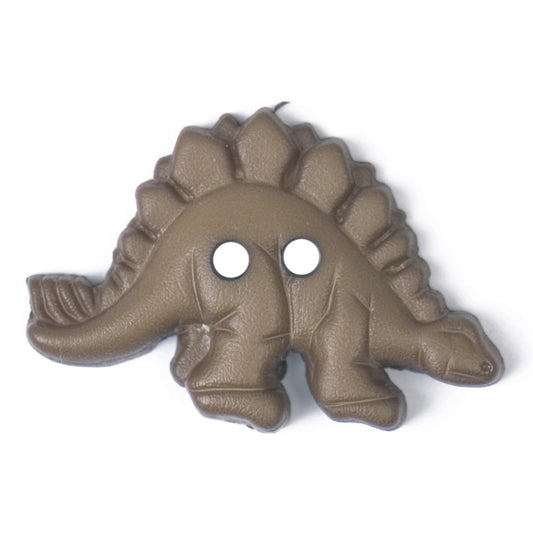 Taupe button shaped like a stegosaurus dinosaur