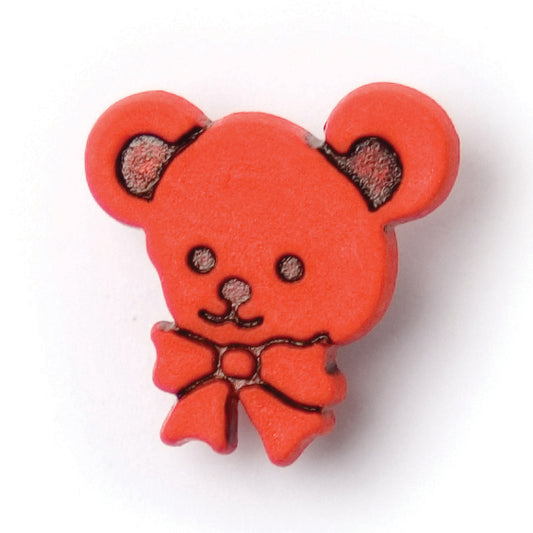 Red teddy bear button with a bow tie