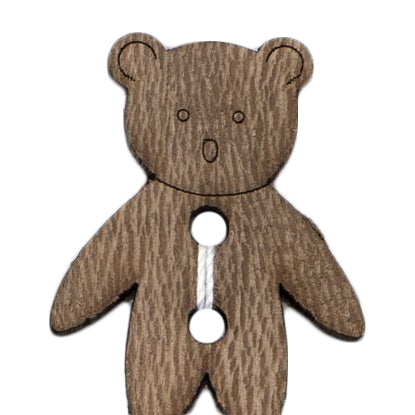 Teddy bear shaped button with a wood-grain finish